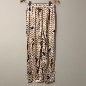Source Unknown Cream Pajama Pants with Blue and Brown Accents
